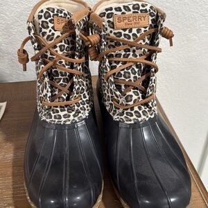 Sperry Animal Print Black Duck Boots